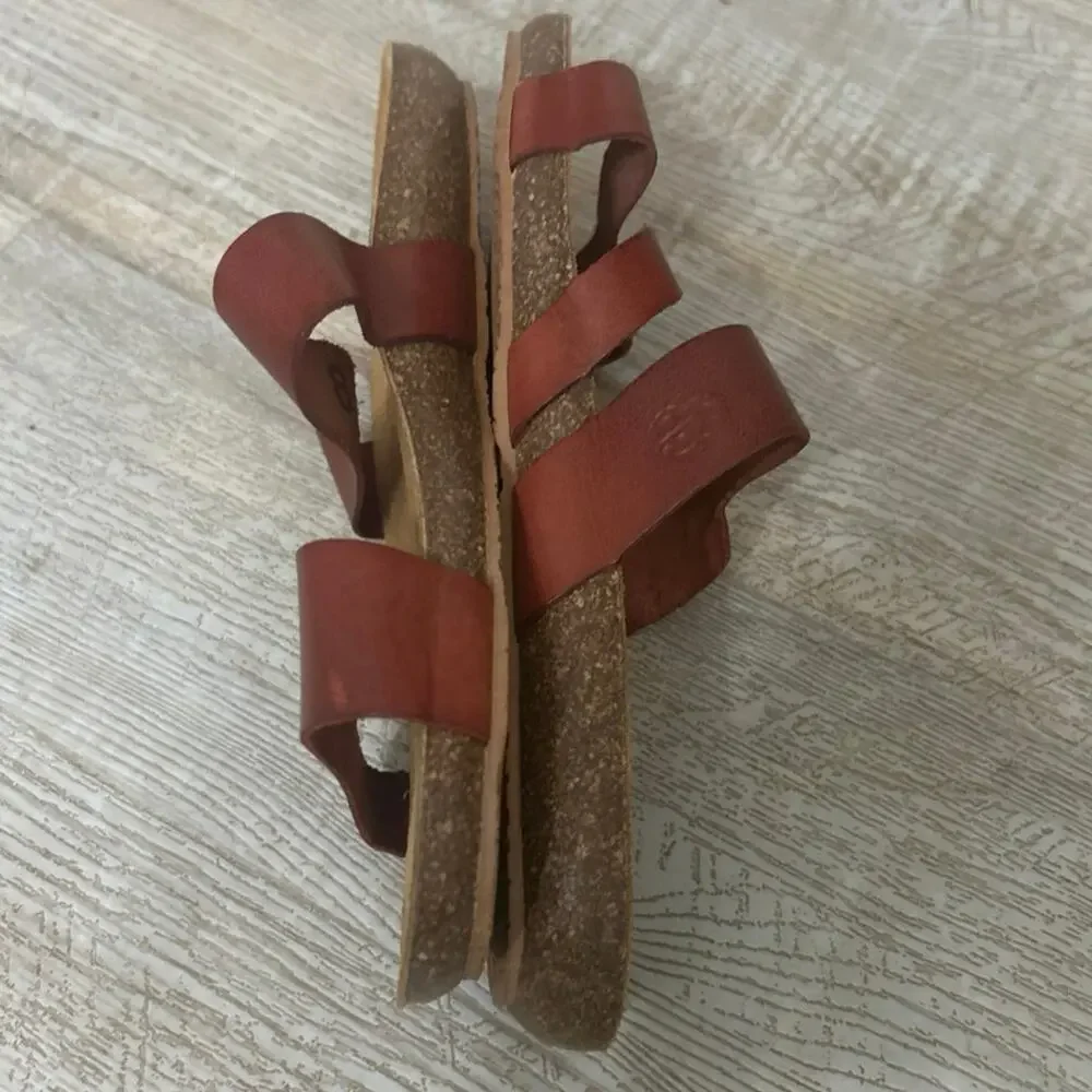 Yokono Spain Leather Cork Footbed Slide Sandals Cognac Boho Size 8 Mediterranean